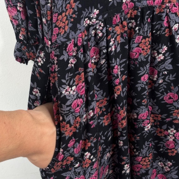 Vintage Komil Dark Floral Midi Dress L Prairie Long Sleeve Boho Cottage Pockets - Picture 3 of 12